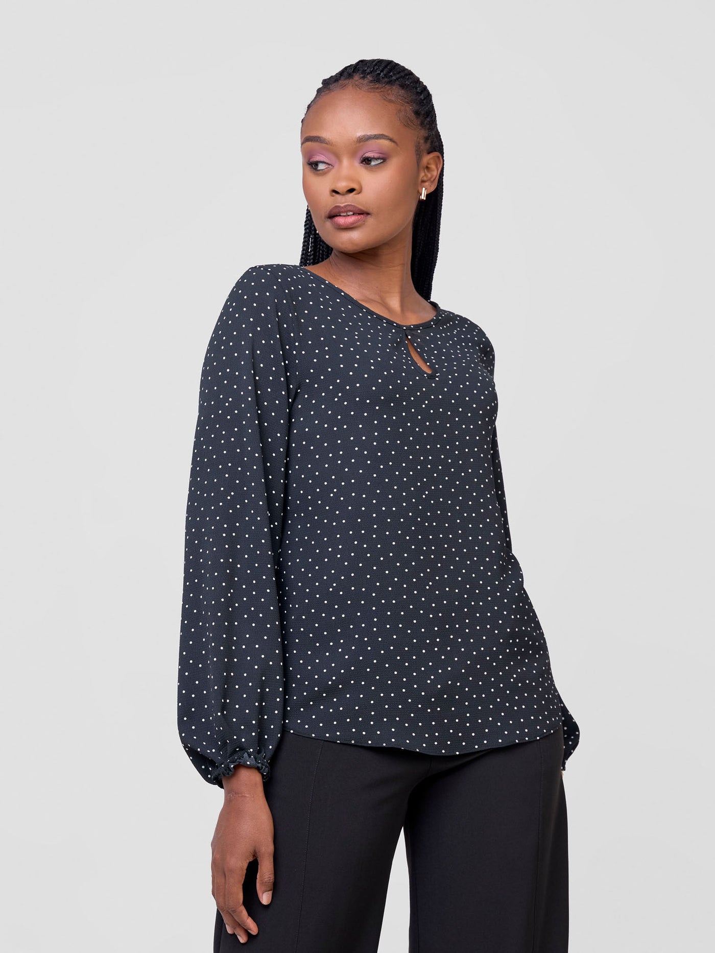 Vivo Sierra Bishop Sleeve Top - Black Polka Dot