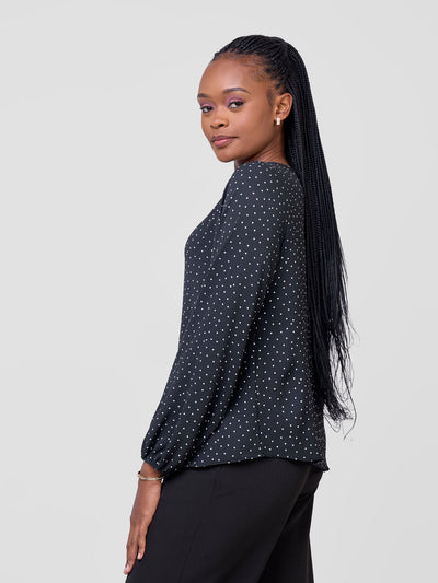 Vivo Sierra Bishop Sleeve Top - Black Polka Dot