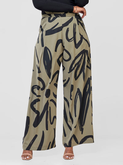 Vivo Chesi Wide Leg Pants - Aloe / Black Hesi Print