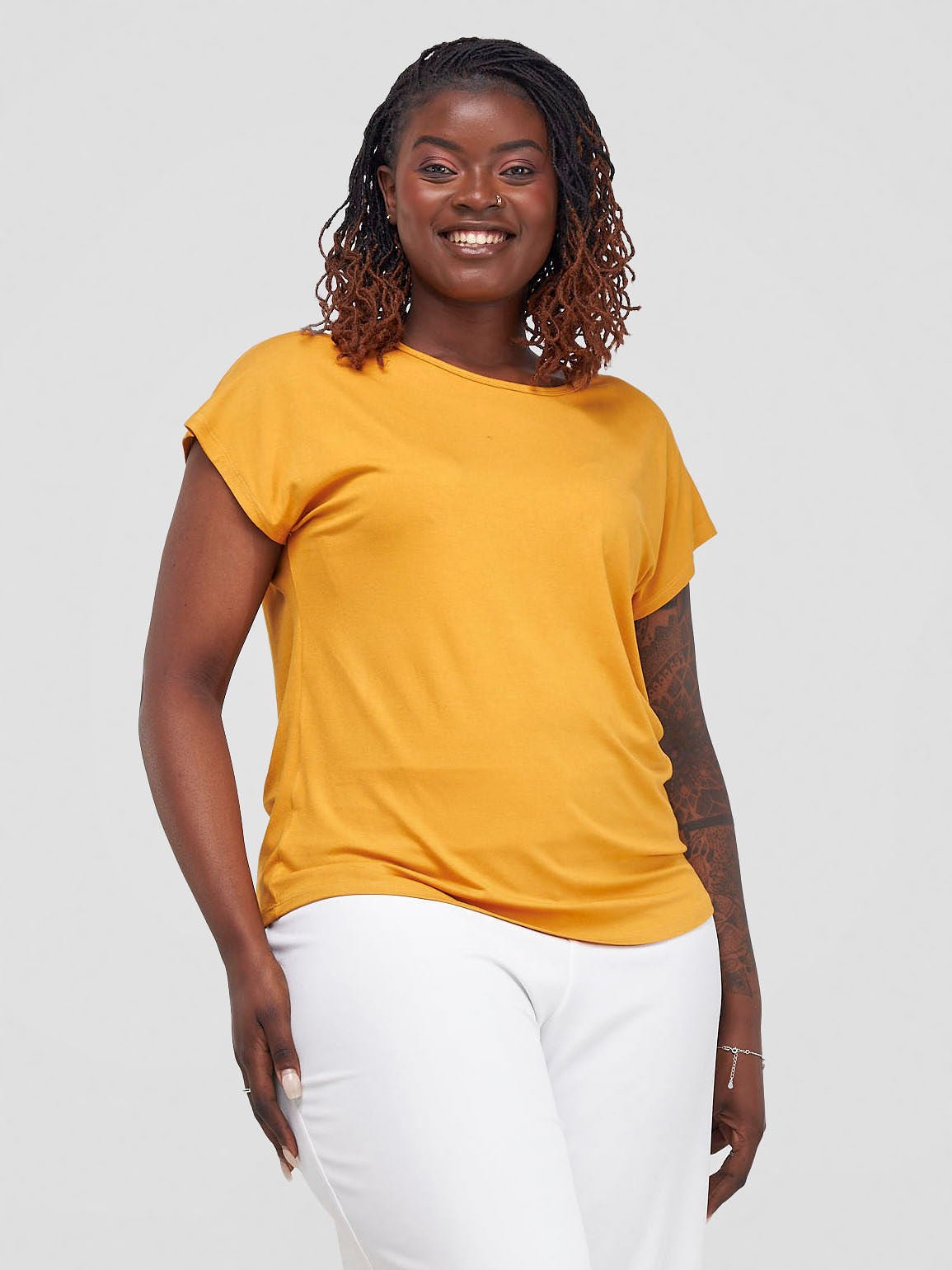 Vivo Basic Drop Shoulder Top - Mustard - Shopzetu