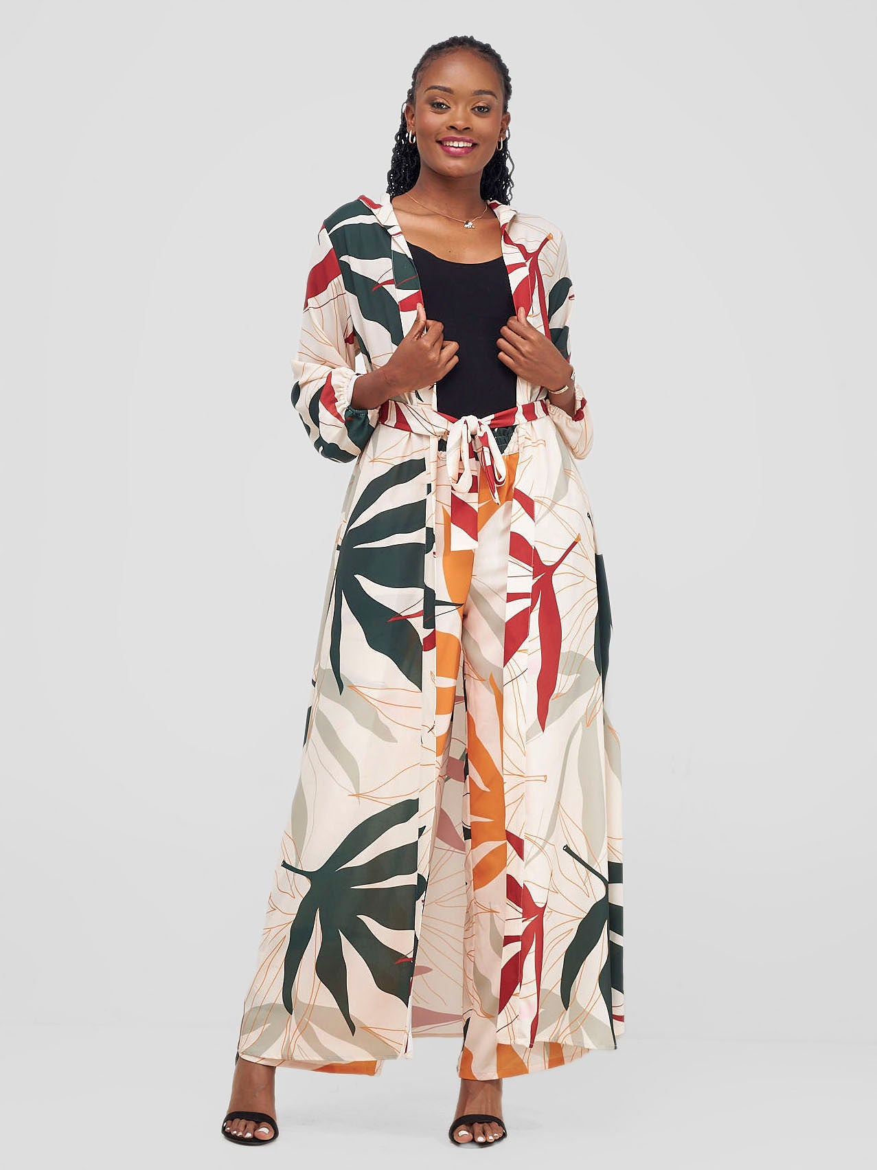 Vivo Kelemi Hooded Kimono - Rust / Green Leke Print