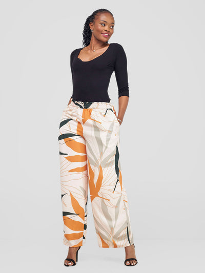 Vivo Kelemi Wide Leg Pants - Mustard / Green Leke Print - Shopzetu