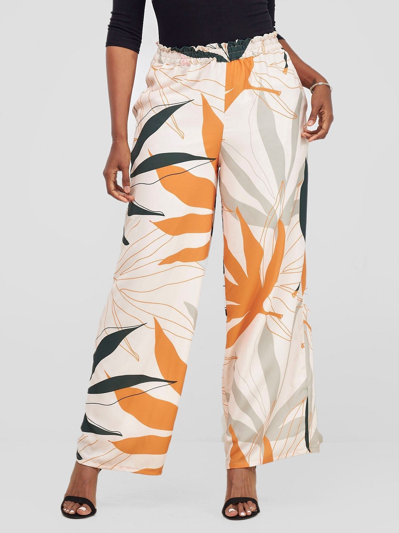 Vivo Kelemi Wide Leg Pants - Mustard / Green Leke Print - Shopzetu