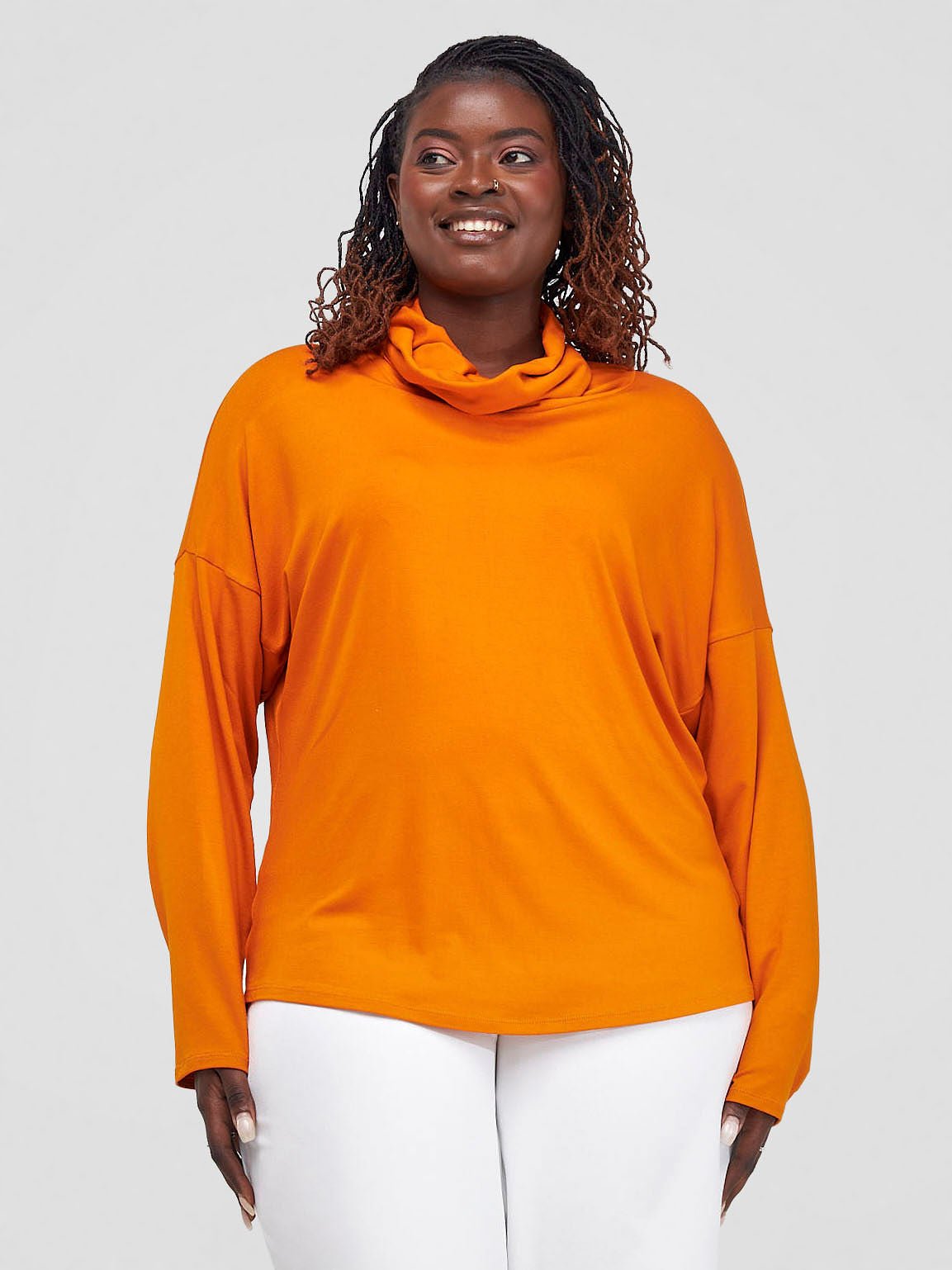 Vivo Basic Cowl Jersey Top - Orange - Shopzetu