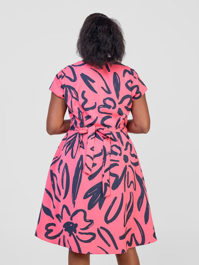 Vivo Chesi V - Neck Dress - Rose / Pink Hesi Print - Shopzetu