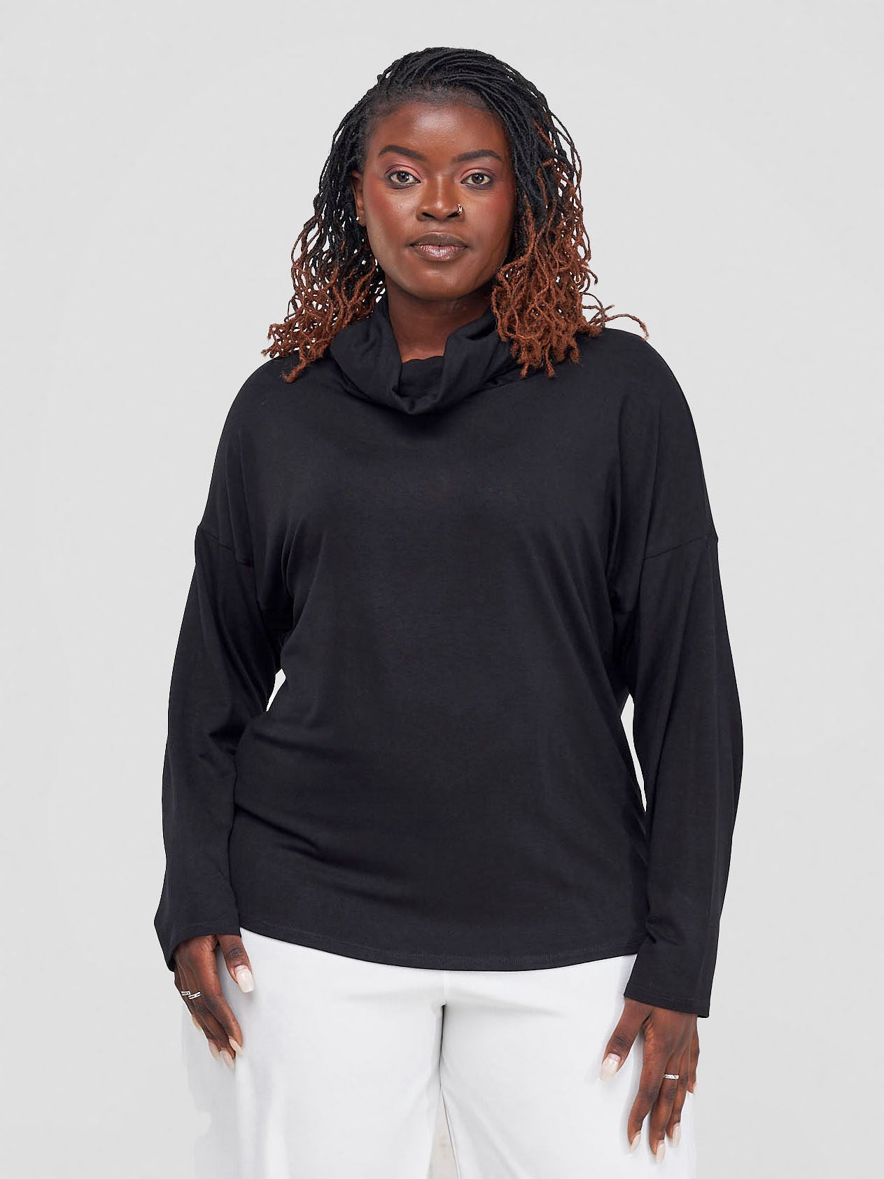 Vivo Basic Cowl Jersey Top - Black - Shopzetu