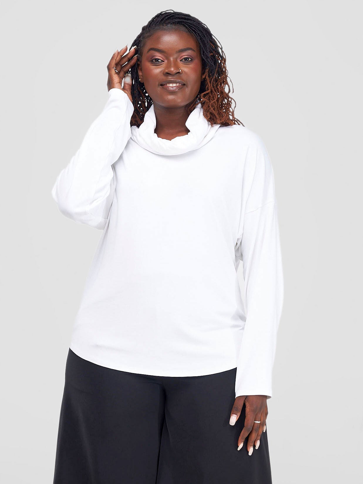 Vivo Basic Cowl Jersey Top - White - Shopzetu