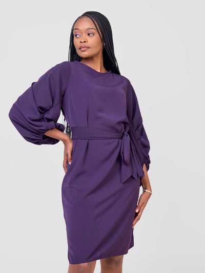 Zaria Cowl Sleeve Shift Dress - Blue Berry