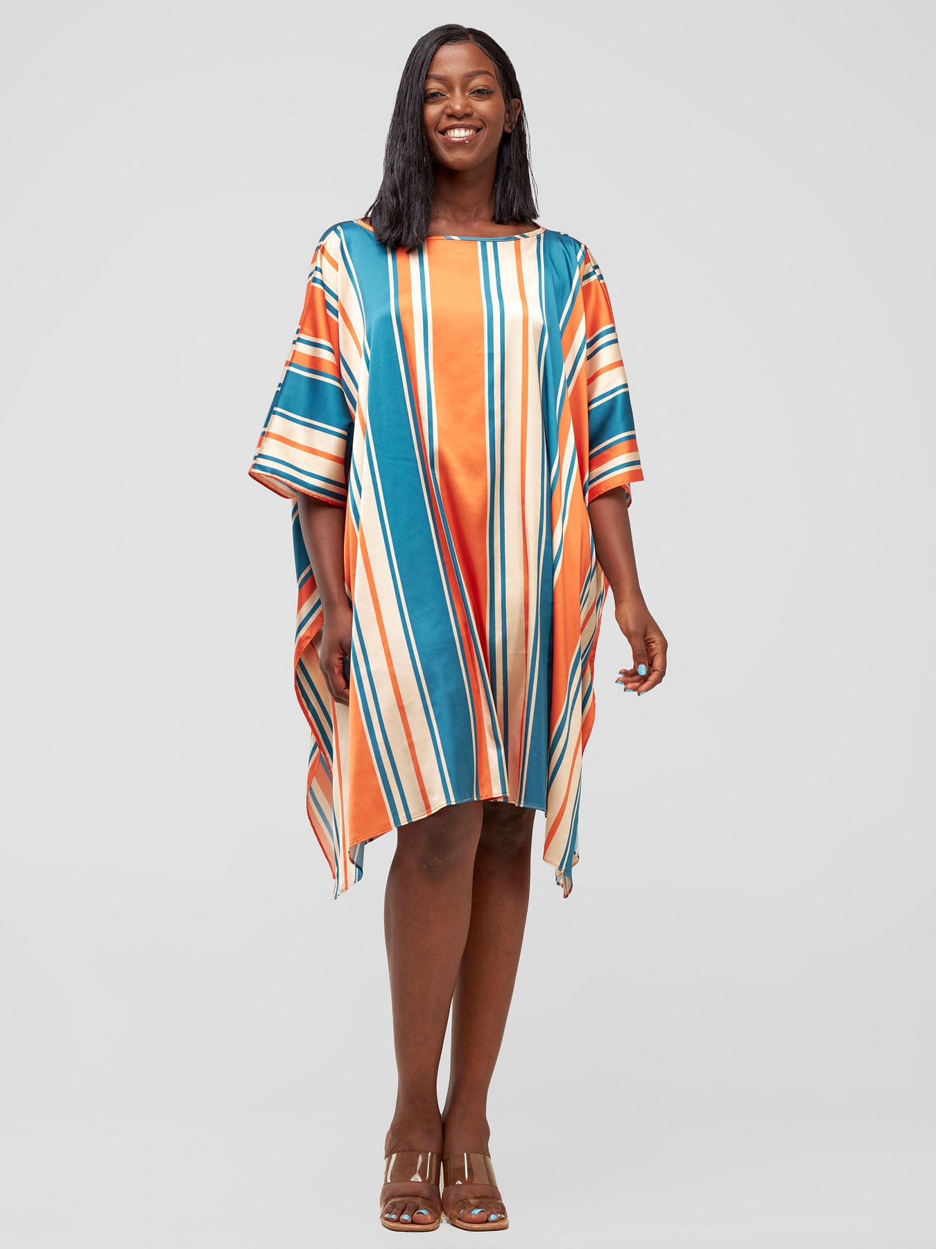 Vivo Kelemi Knee Length Kaftan - Taupe / Orange Lindi Print