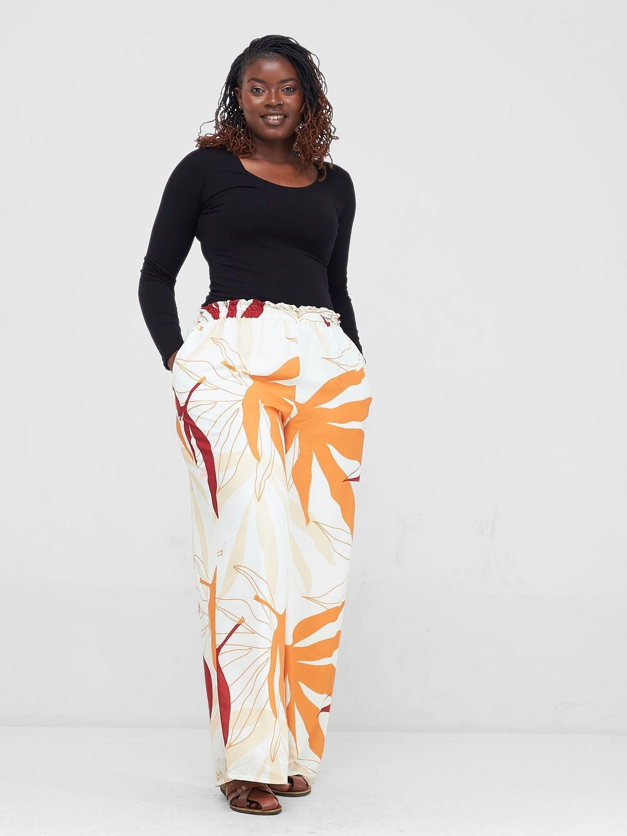 Vivo Kelemi Wide Leg Pants - Rust / Green Leke Print - Shopzetu