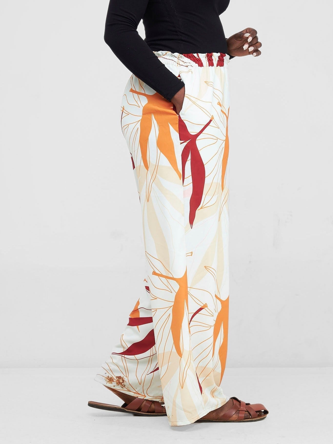 Vivo Kelemi Wide Leg Pants - Rust / Green Leke Print - Shopzetu