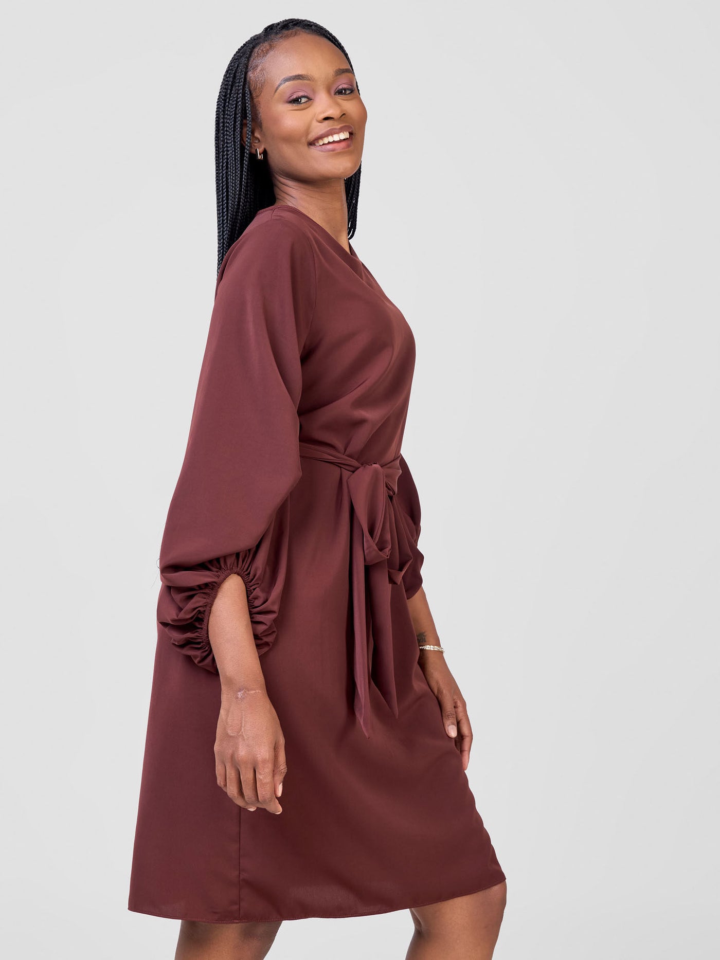 Zaria Cowl Sleeve Shift Dress - Chocolate