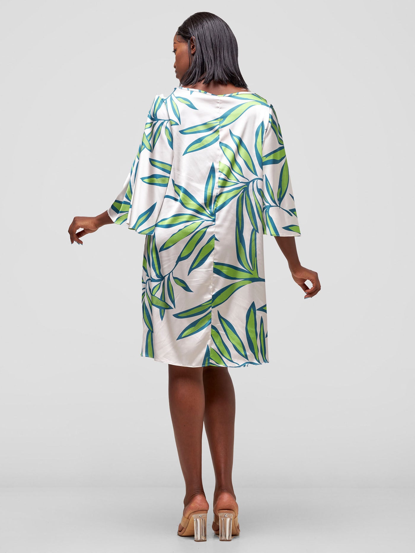 Vivo Kelemi A-Line Knee Length Dress - Taupe / Green Lemi Print