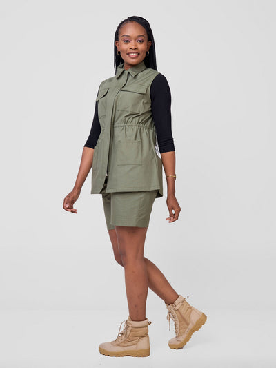 Safari Bush Sleeveless Drawstring Jacket - Olive Green