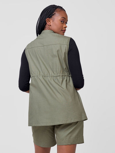 Safari Bush Sleeveless Drawstring Jacket - Olive Green