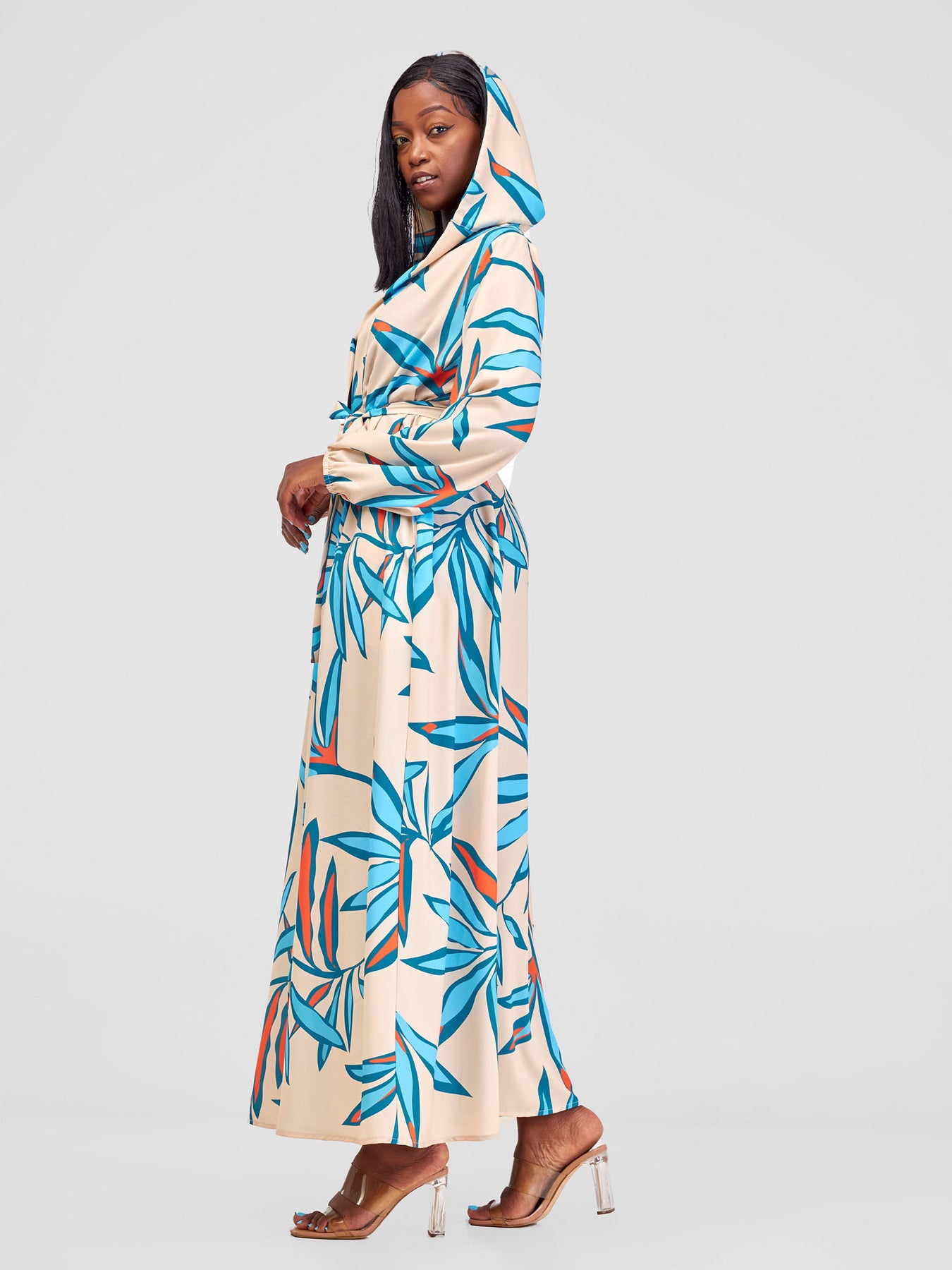 Vivo Kelemi Hooded Kimono - Taupe / Blue Lemi Print