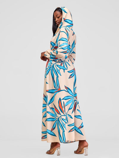Vivo Kelemi Hooded Kimono - Taupe / Blue Lemi Print