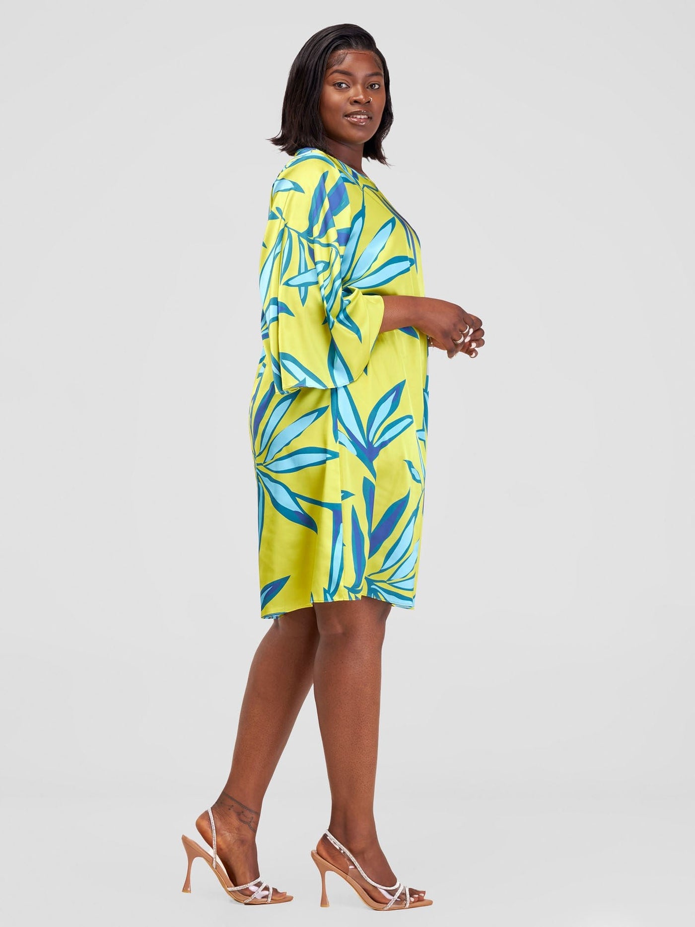 Vivo Kelemi A - Line Knee Length Dress - Green / Teal Lemi Print - Shopzetu