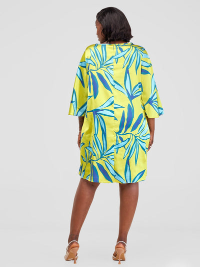 Vivo Kelemi A - Line Knee Length Dress - Green / Teal Lemi Print - Shopzetu