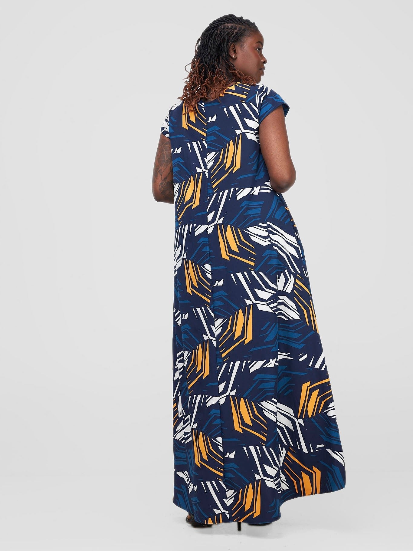 Vivo Basic Cap Sleeve Maxi Tent Dress - Navy / White Print - Shopzetu