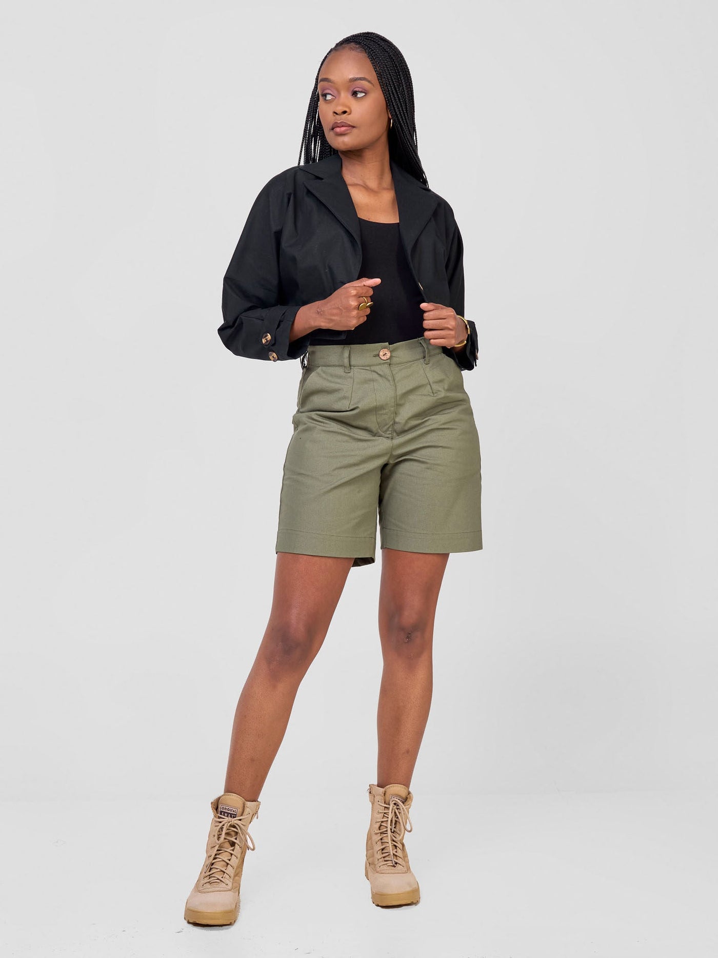 Safari Kamari Croped Trench Coat - Black