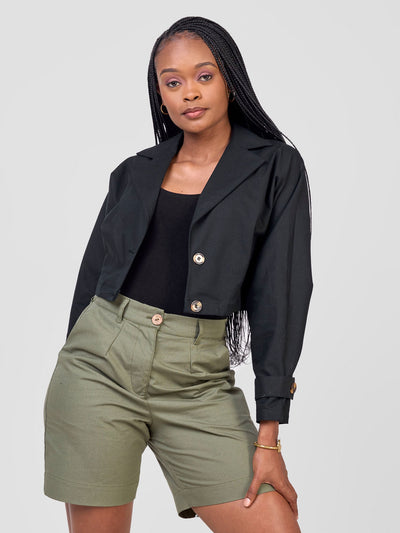 Safari Kamari Croped Trench Coat - Black