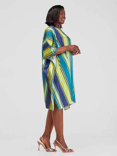 Vivo Kelemi Knee Length Kaftan - Green / Navy Lindi Print - Shopzetu