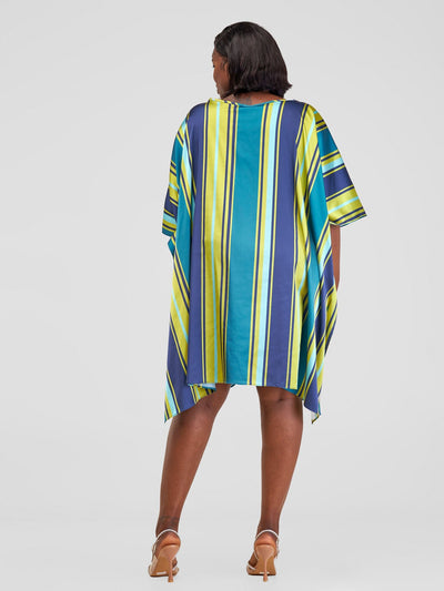 Vivo Kelemi Knee Length Kaftan - Green / Navy Lindi Print - Shopzetu