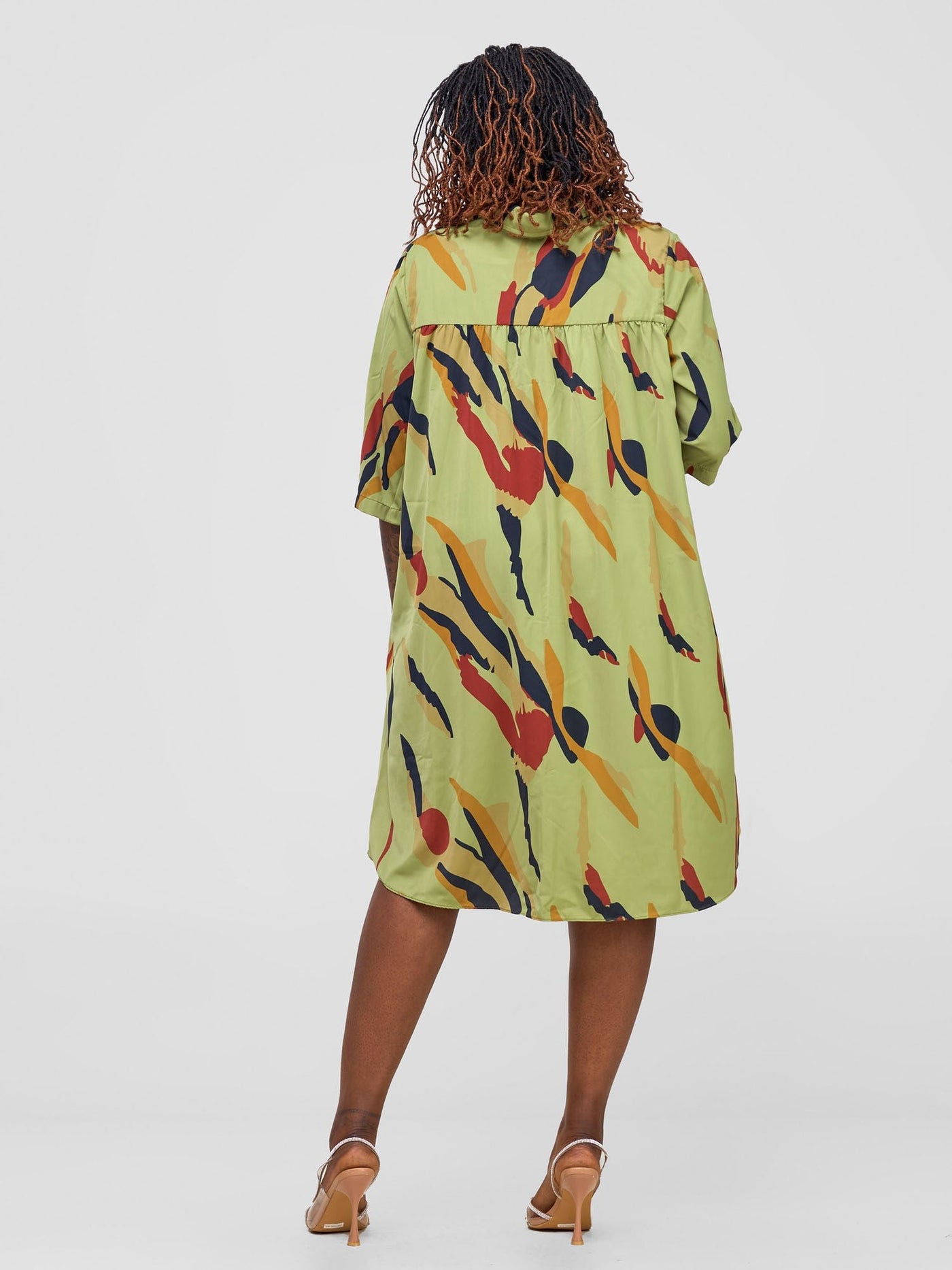 Vivo Reba Hi Low Dress - Olive / Mustard Riba Print - Shopzetu