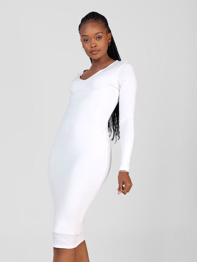 Basic Long Sleeved Double Layered Bodycon - White