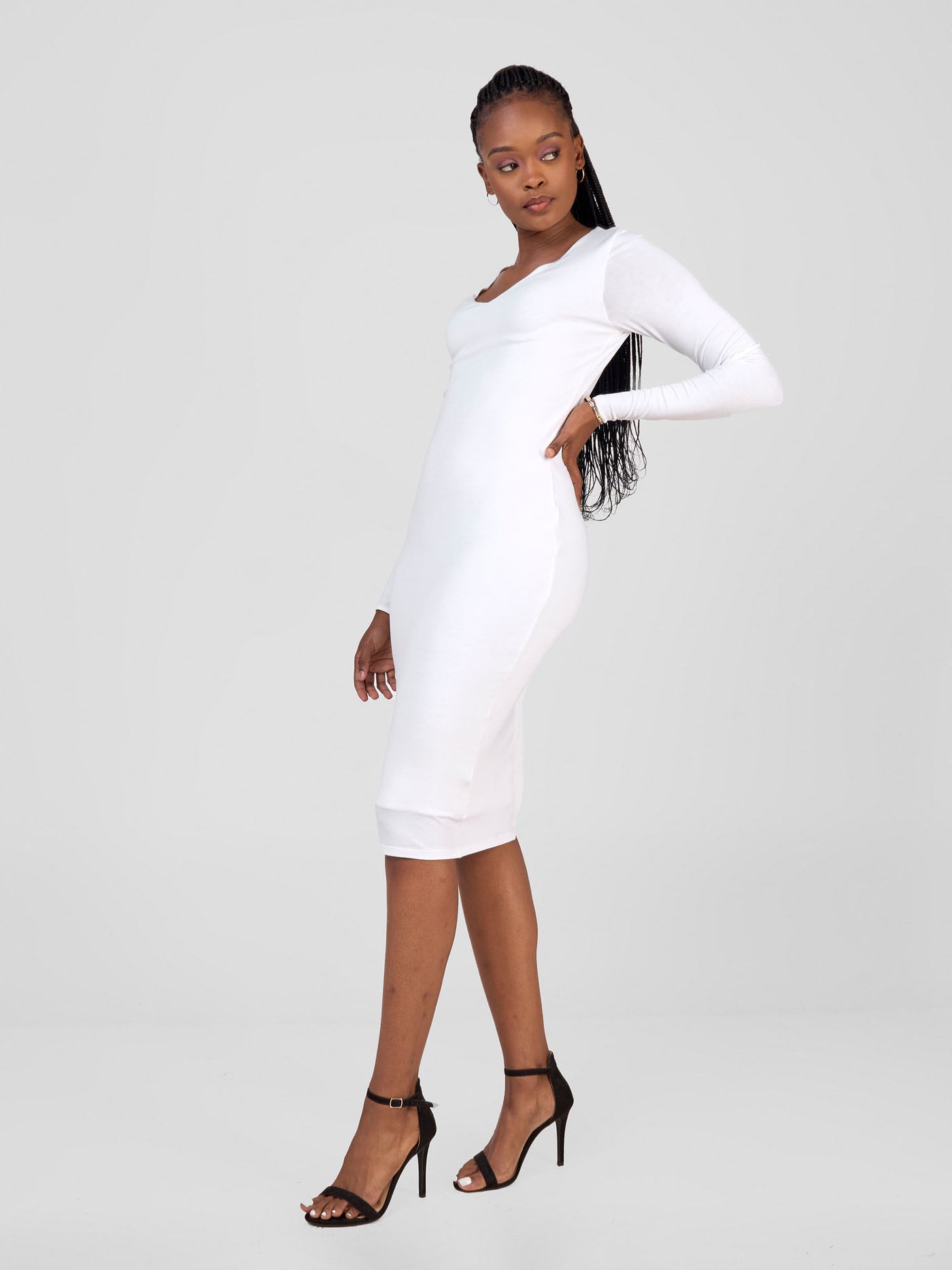 Basic Long Sleeved Double Layered Bodycon - White