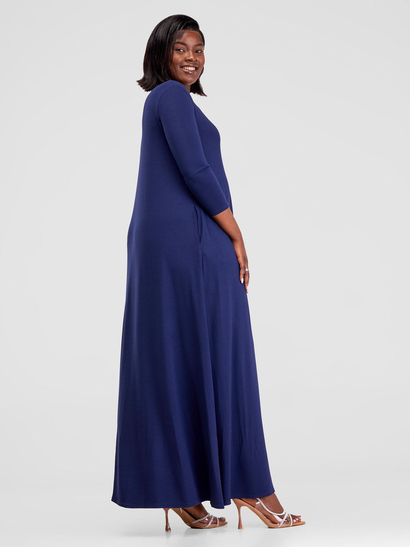 Vivo Leila 3/4 Sleeve Tent Maxi Dress - Navy Blue
