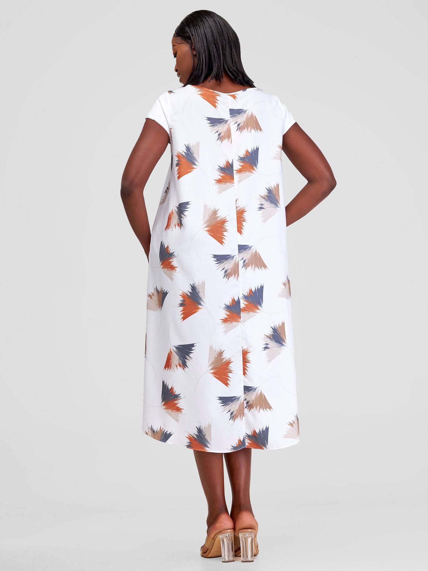 Vivo Jema High Low Tent Dress - White / Orange Niger Print