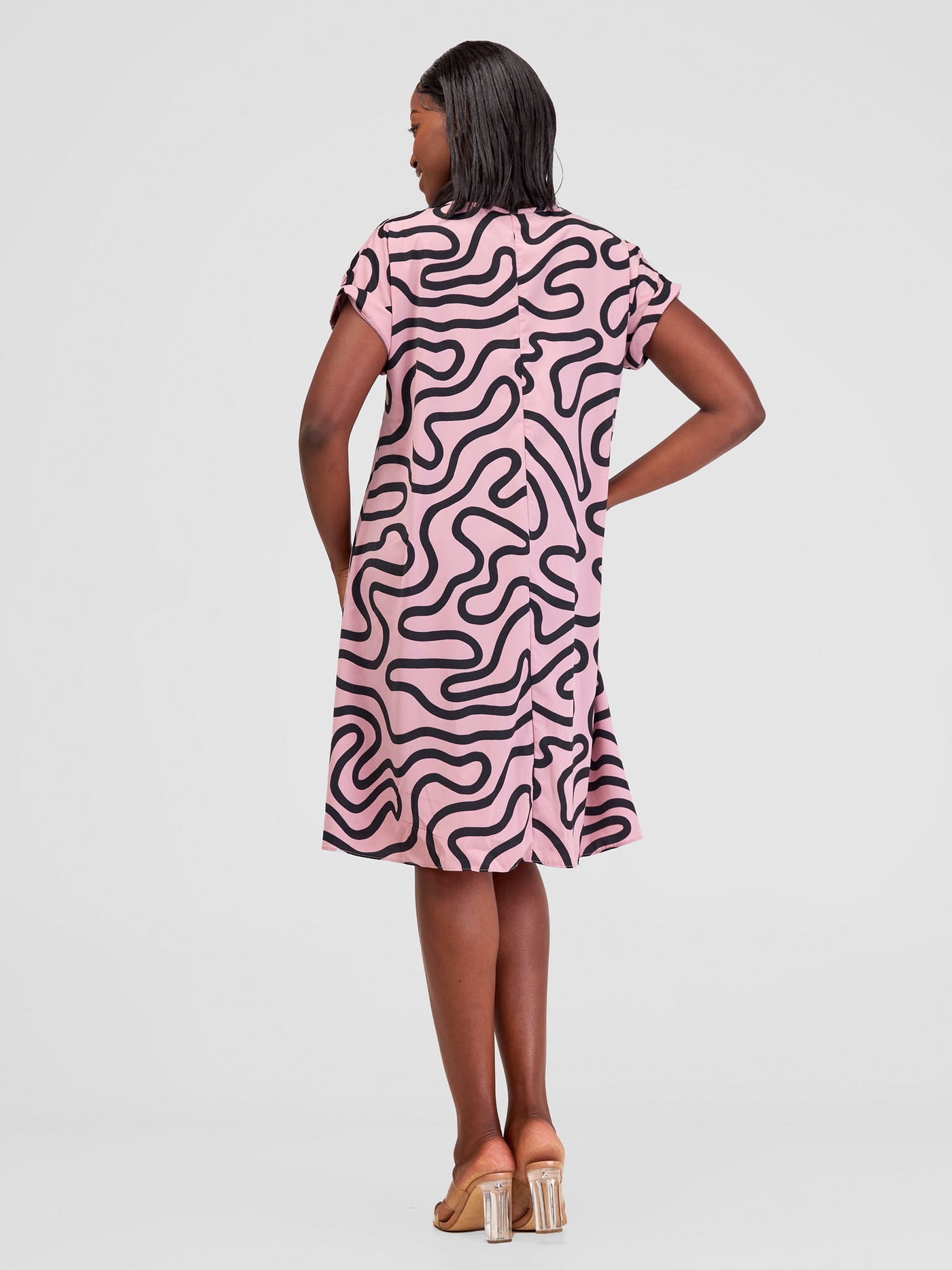 Vivo Pesi Drop Shoulder Tent Dress - Blush / Black Print