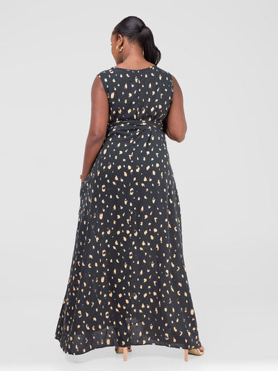 Vivo Maua Sleeveless Maxi Tent Dress -  Black / Beige Print