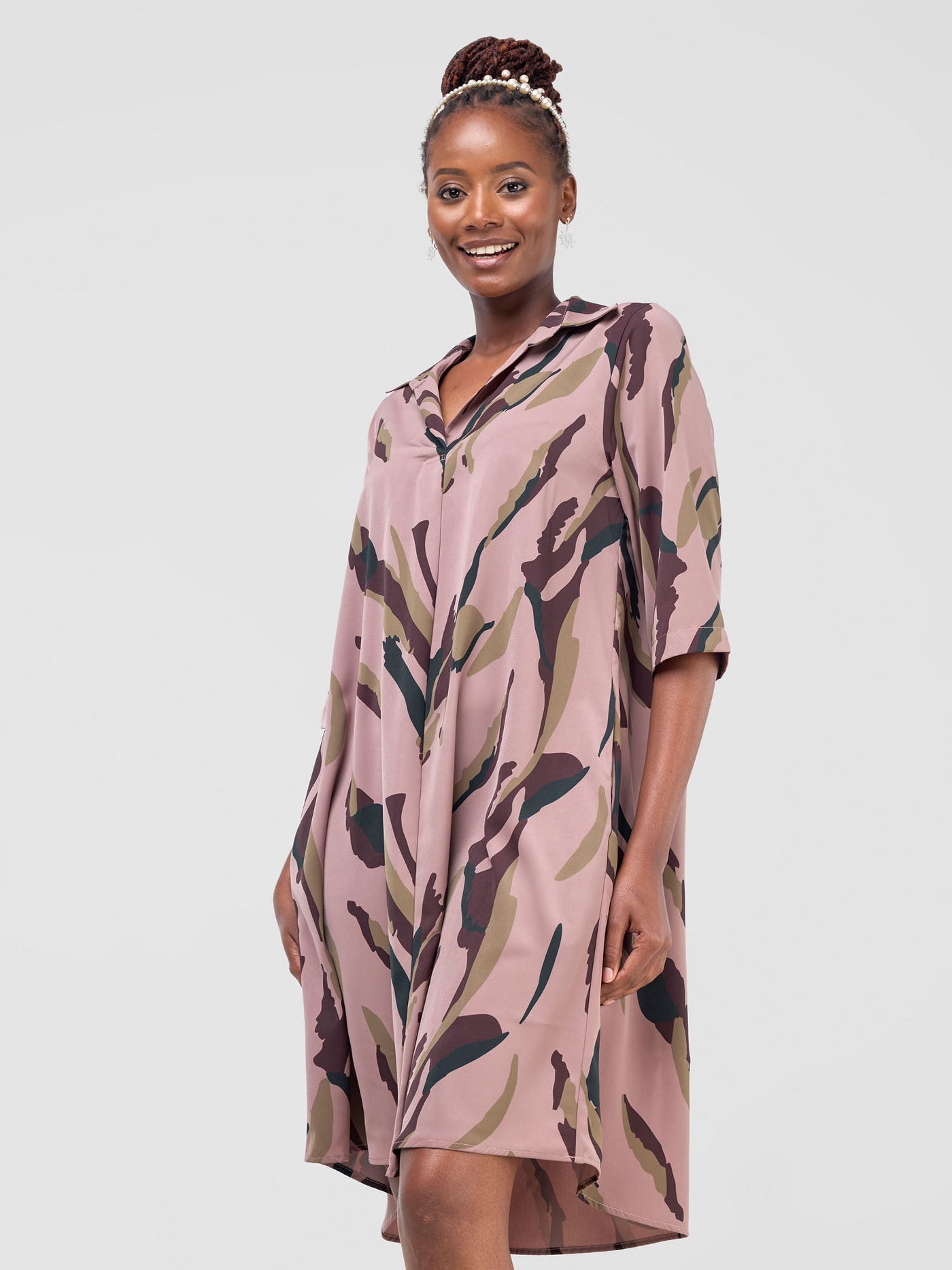 Vivo Reba Hi Low  Dress  - Tan / Brown Riba Print