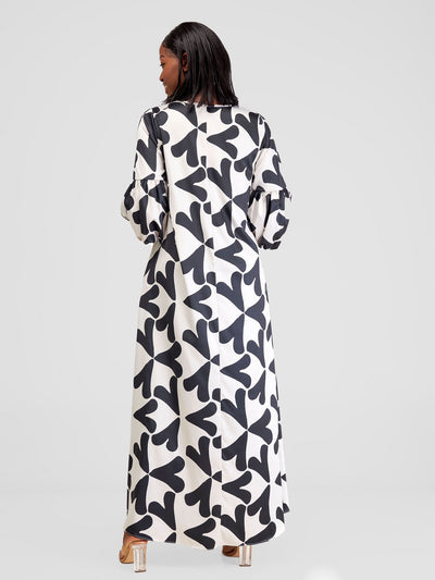 Vivo Hanabi Tent Maxi Dress - White / Black Zawi Print