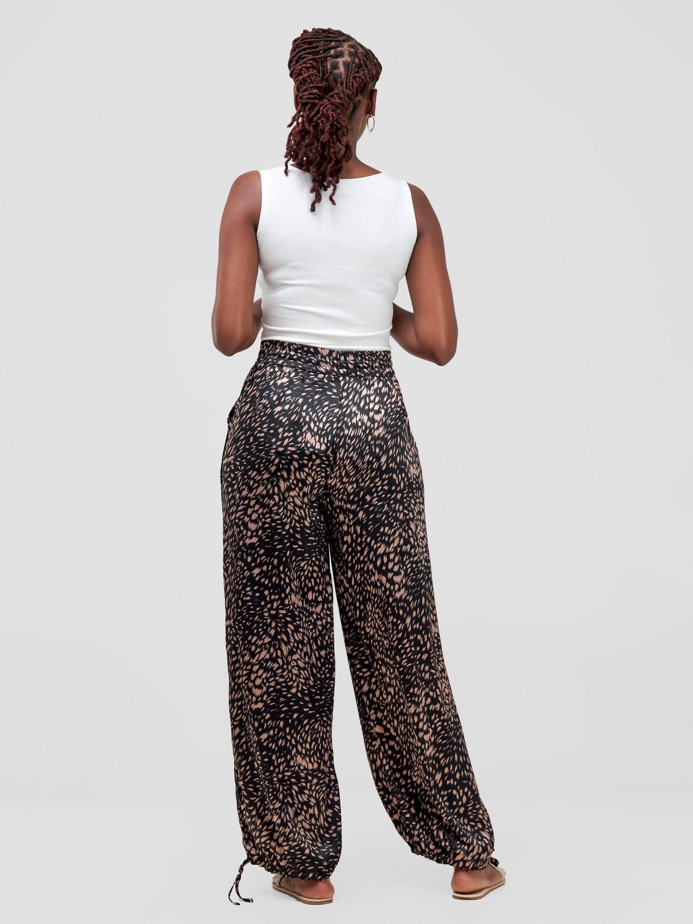 Vivo Satin Drawstring Pants - Taupe /Black - Shopzetu