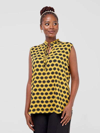 Vivo Saida Sleeveless Top - Mustard / Black Gola Print - Shopzetu