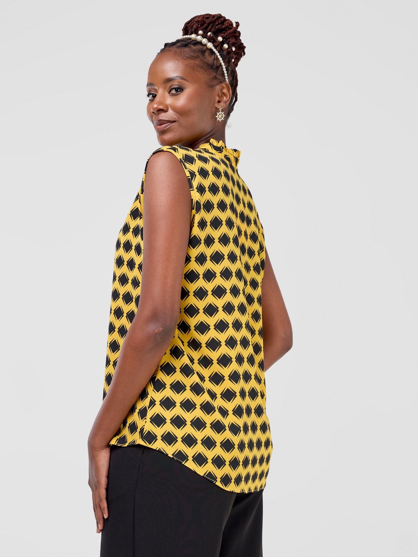 Vivo Saida Sleeveless Top - Mustard / Black Gola Print - Shopzetu