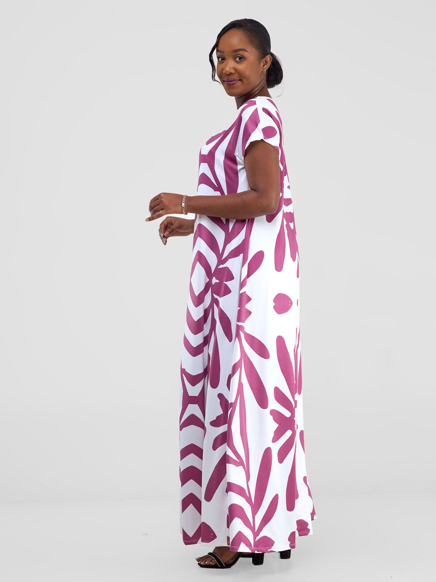 Vivo Kala Maxi Dress - White / Burgundy Ukwi Print