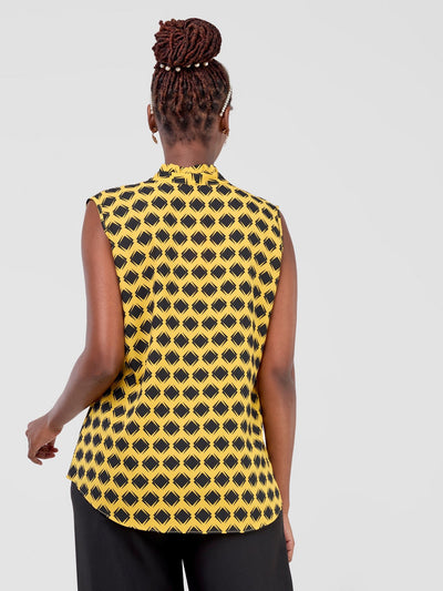 Vivo Saida Sleeveless Top - Mustard / Black Gola Print - Shopzetu