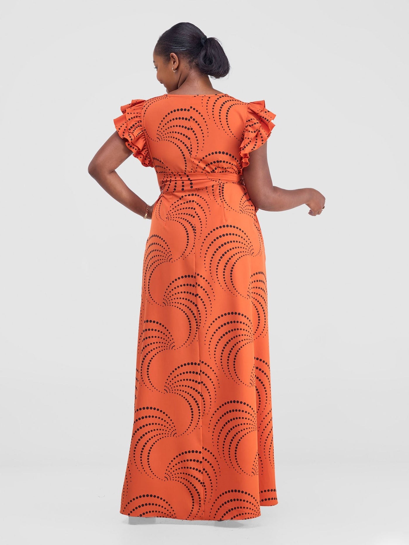 Vivo Nasinka A - line Maxi Dress - Orange / Black Sinka Print - Shopzetu