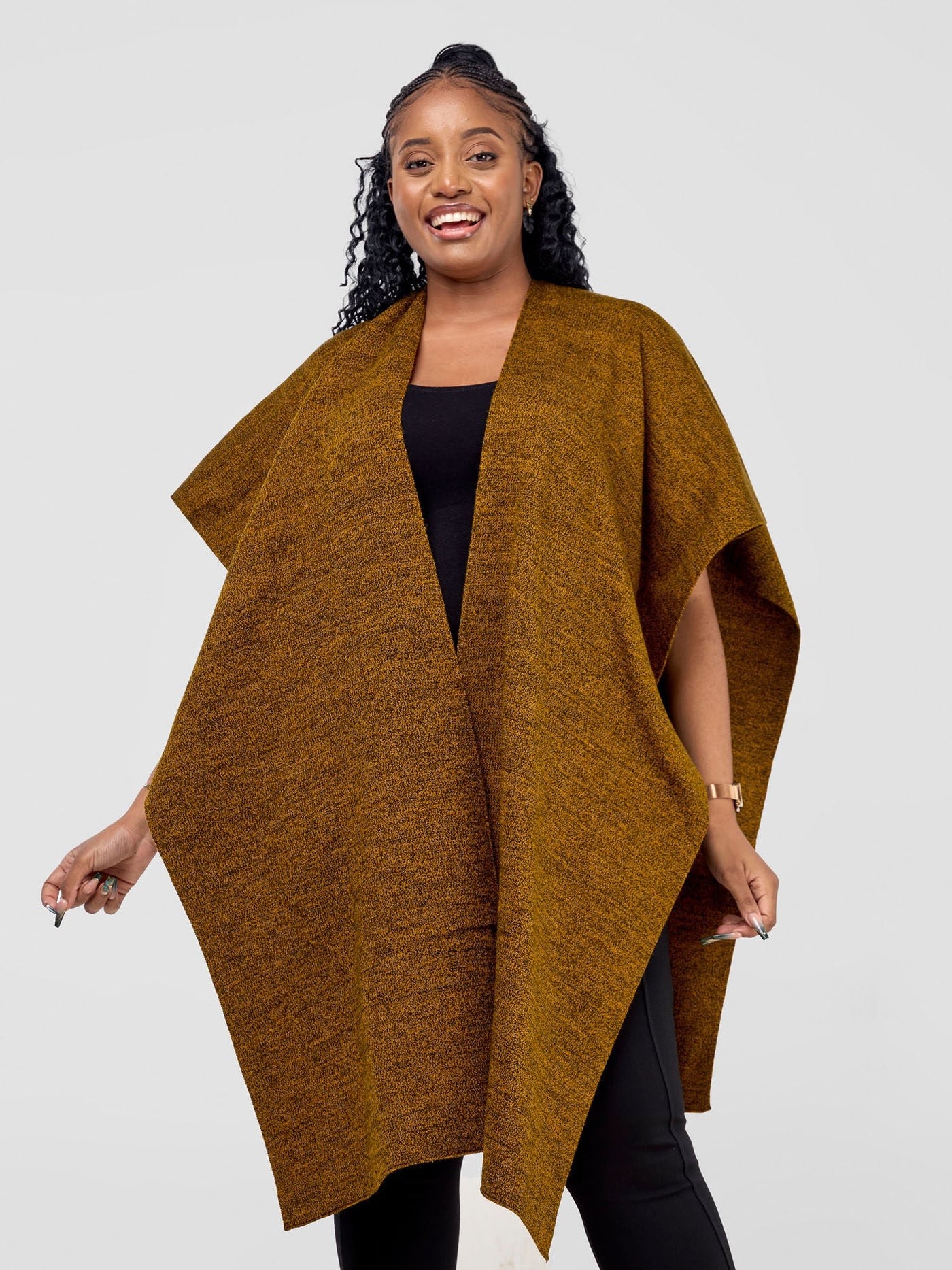 Vivo Basic Double Layered Wrap Poncho (Without Fringe) - Mustard / Black - Shopzetu