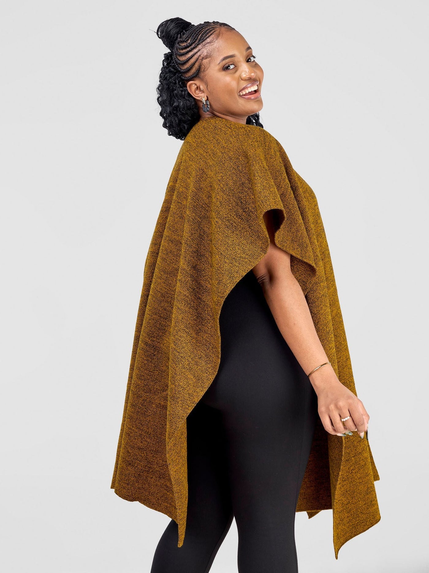 Vivo Basic Double Layered Wrap Poncho (Without Fringe) - Mustard / Black - Shopzetu