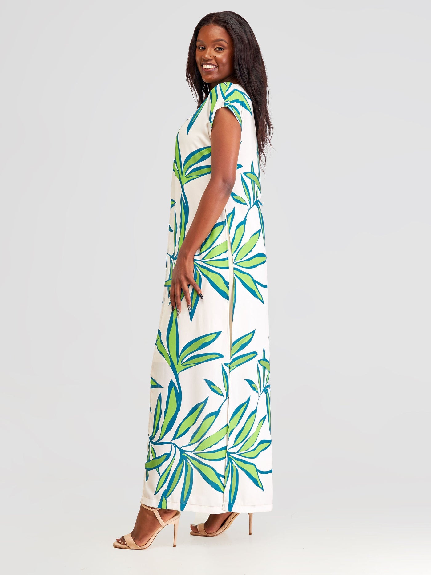 Vivo Kelemi Layered Maxi Dress - Khaki + Taupe / Green Lemi Print