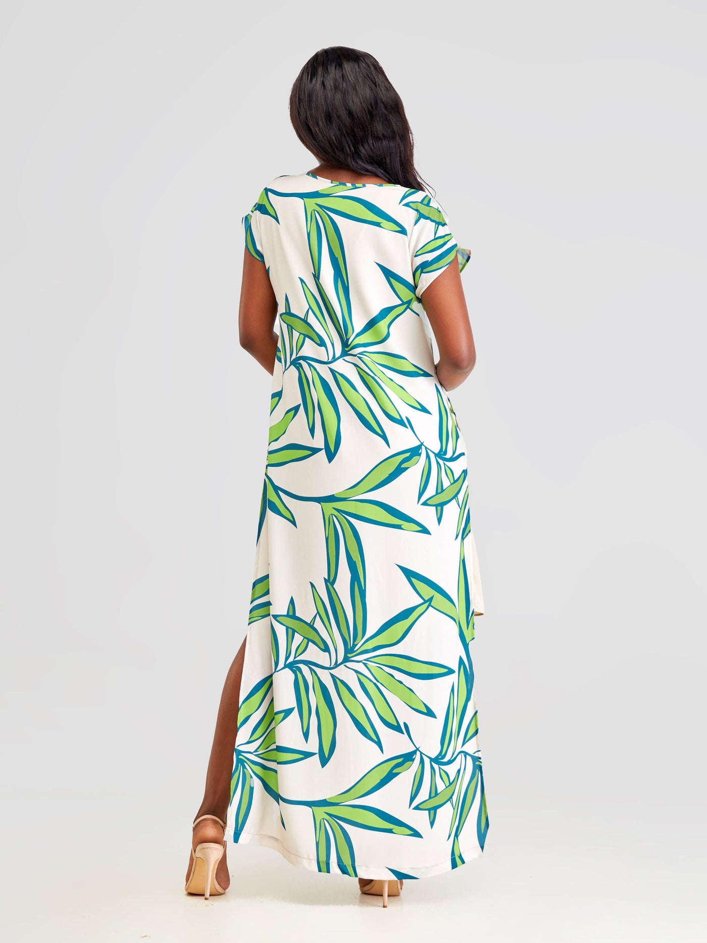 Vivo Kelemi Layered Maxi Dress - Khaki + Taupe / Green Lemi Print