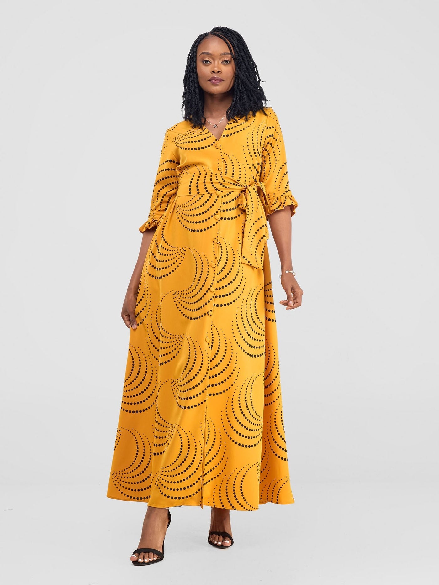 Vivo Nasinka Maxi Shirt Dress - Mustard / Black Sinka Print - Shopzetu