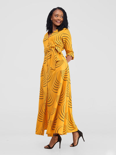 Vivo Nasinka Maxi Shirt Dress - Mustard / Black Sinka Print - Shopzetu