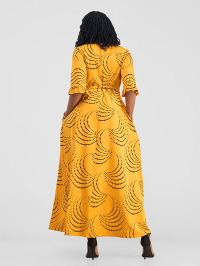 Vivo Nasinka Maxi Shirt Dress - Mustard / Black Sinka Print - Shopzetu